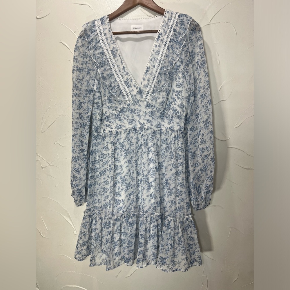 Sugar Lips Stop And Stare Floral Print Ruffled Mini Dress SZ L - Picture 5 of 16